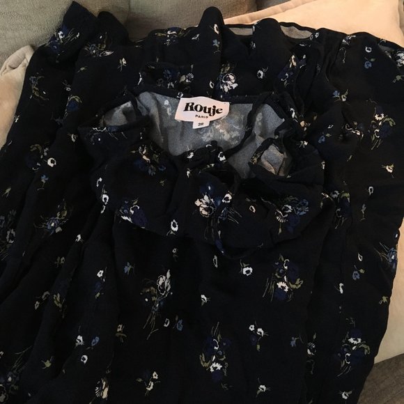 NWOT ROUJE Paris Daria Dress Navy baby blue dainty floral pattern size 38 - Picture 3 of 8